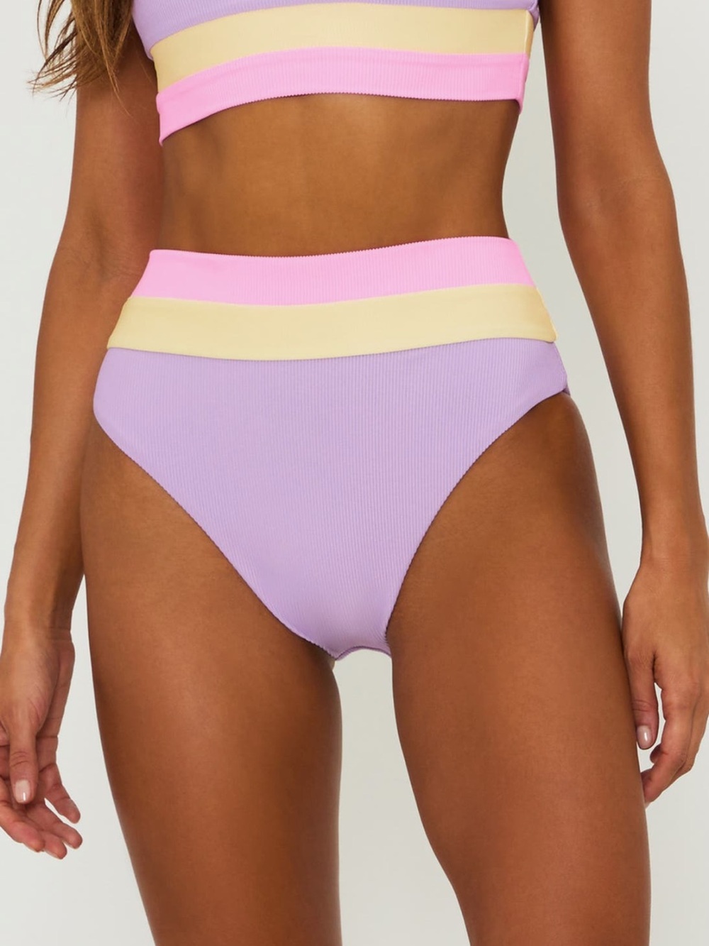 Beach Riot High-Waist Ribbed Bikini Bottom in Lavender, Pink & Yellow
